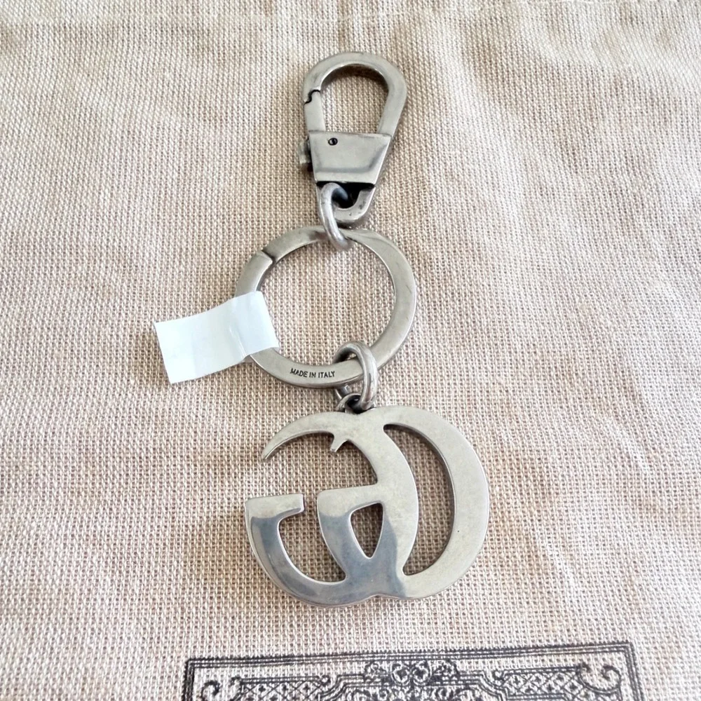 Gucci Marmont Double‎ G Key Chain Aged Palladium Silver Logo 817379 Italy